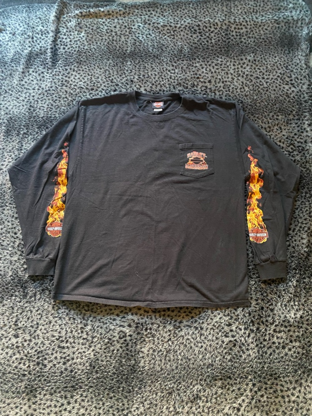 Harley-Davidson Black Long-Sleeve Tee with Orange Flame Sleeve Graphics